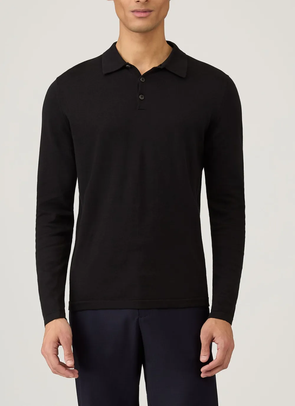Understated Everyday Slim Fit Sea Island Cotton Knit Long Sleeve Polo Shirt