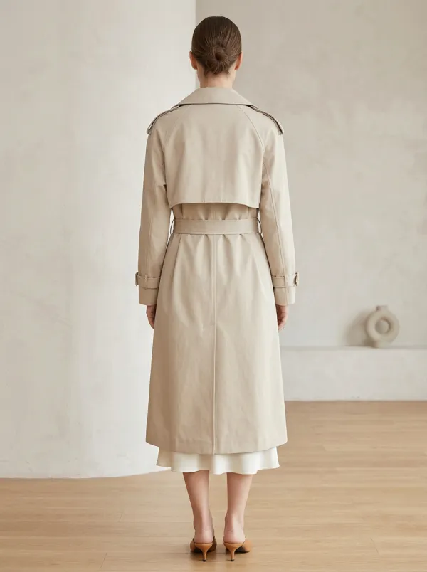 Women's Classic Minimalist Beige Belted Long Trench Coat