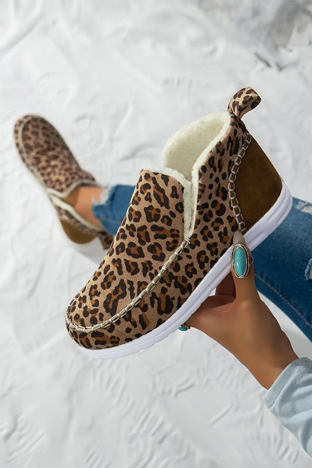 Leopard Fleece Lined Snow Boots