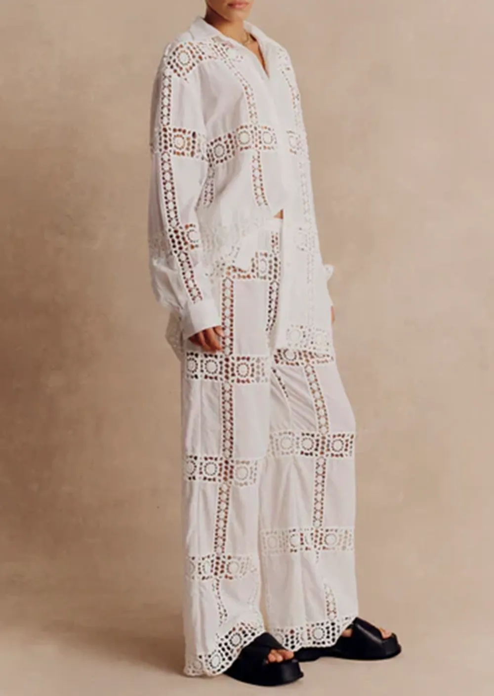 EYELET WIDE LEG PANTS