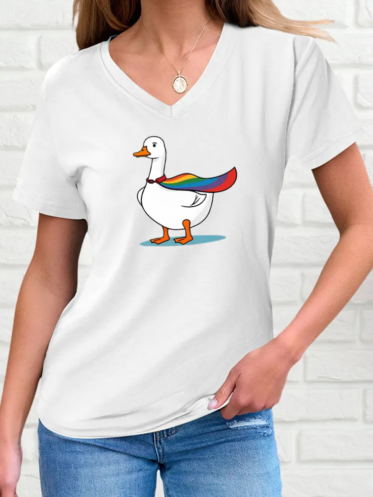 Women's Pride Month Cartoon Print V-Neck Short Sleeve T-Shirt