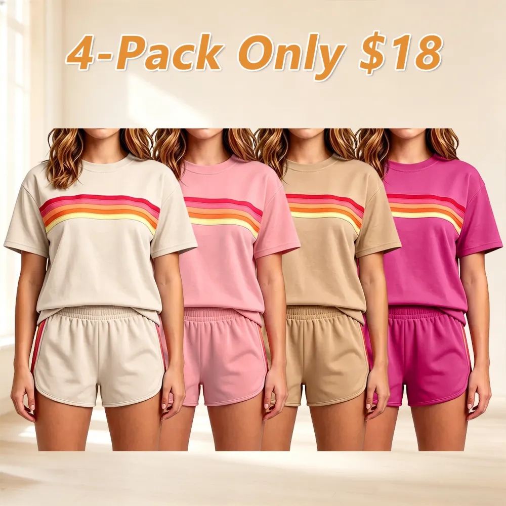 Women's two-piece rainbow striped outdoor sportswear set