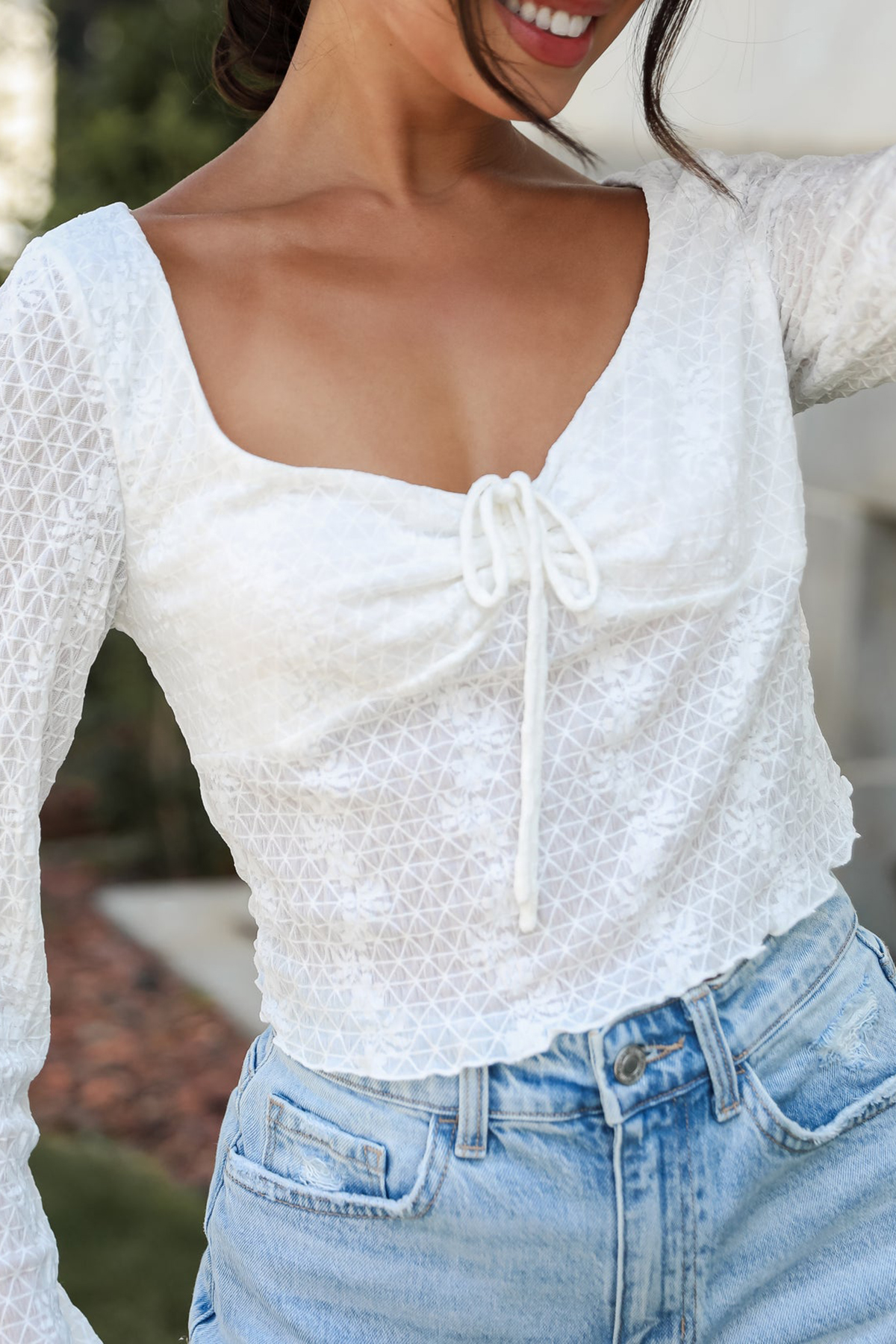 Trendsetting Cuteness White Mesh Blouse