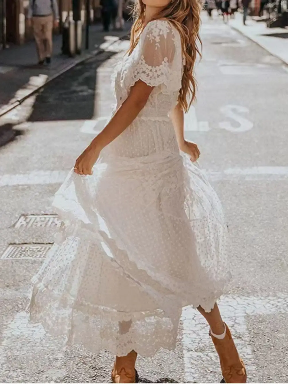 Lace Short Sleeve Maxi Dress