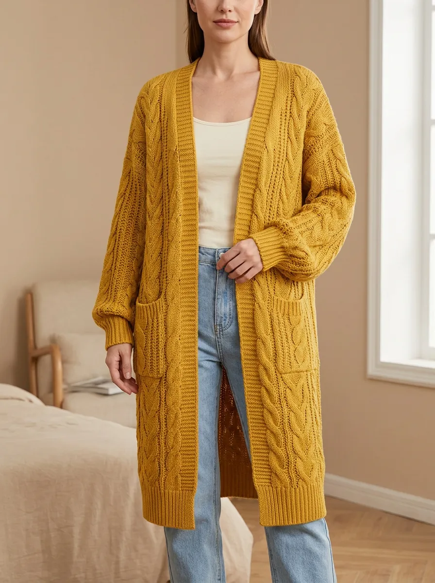 Women's Cable Knit Long Cardigan