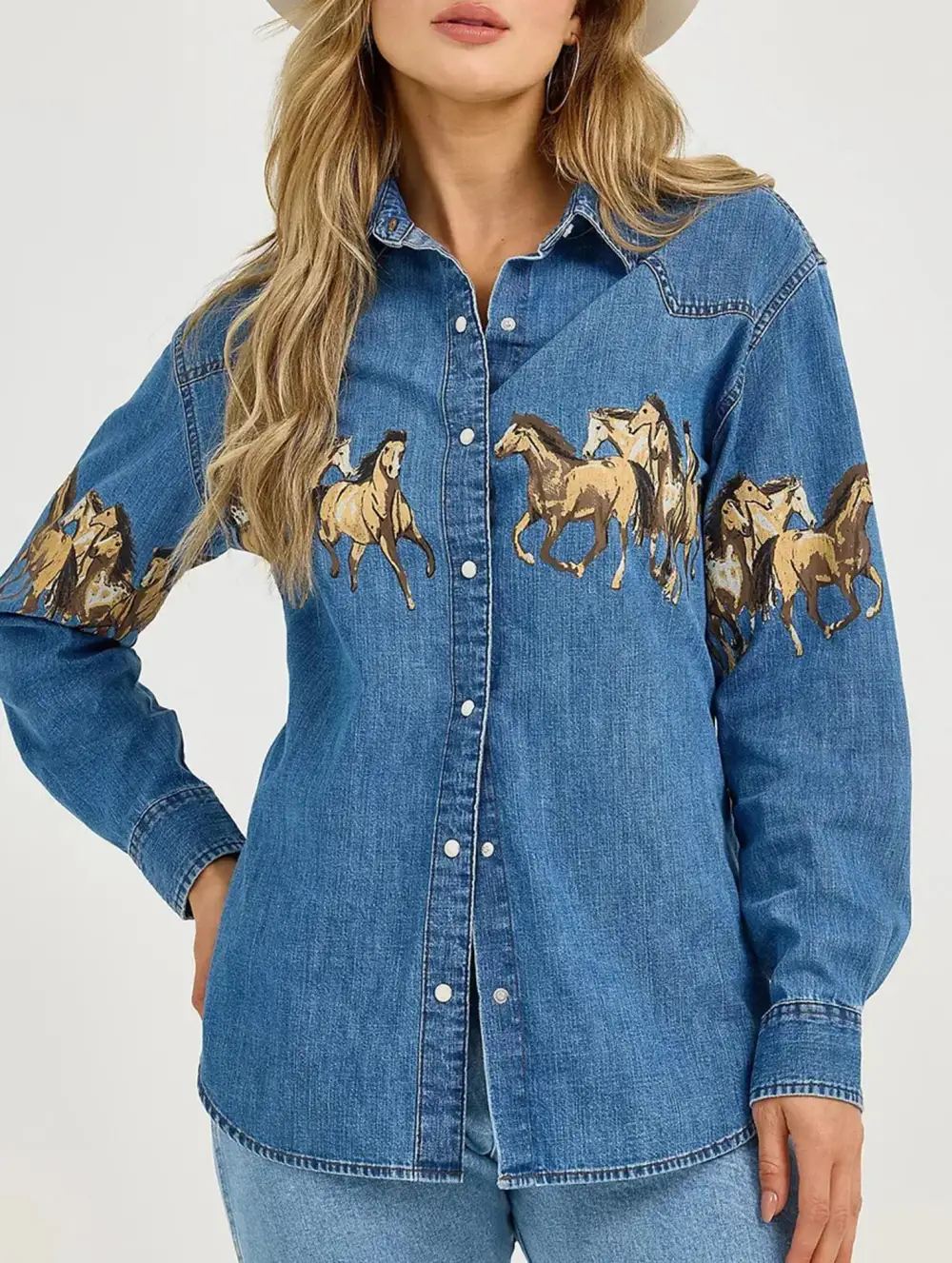 Horse Print Denim Jacket Shirt
