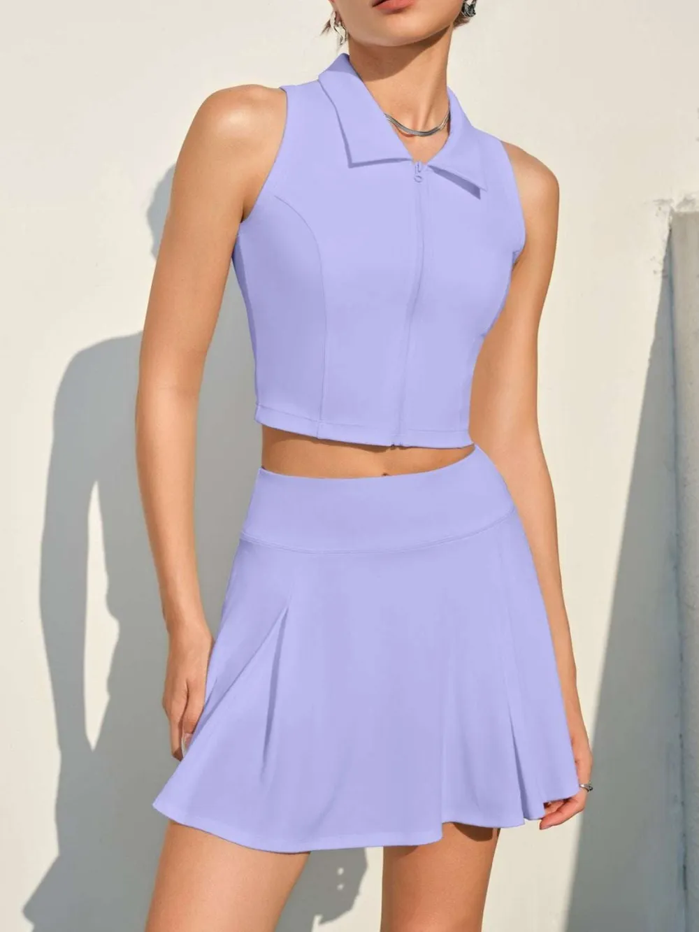 Zip-Front Backless Bra, Top and Skort Active Set