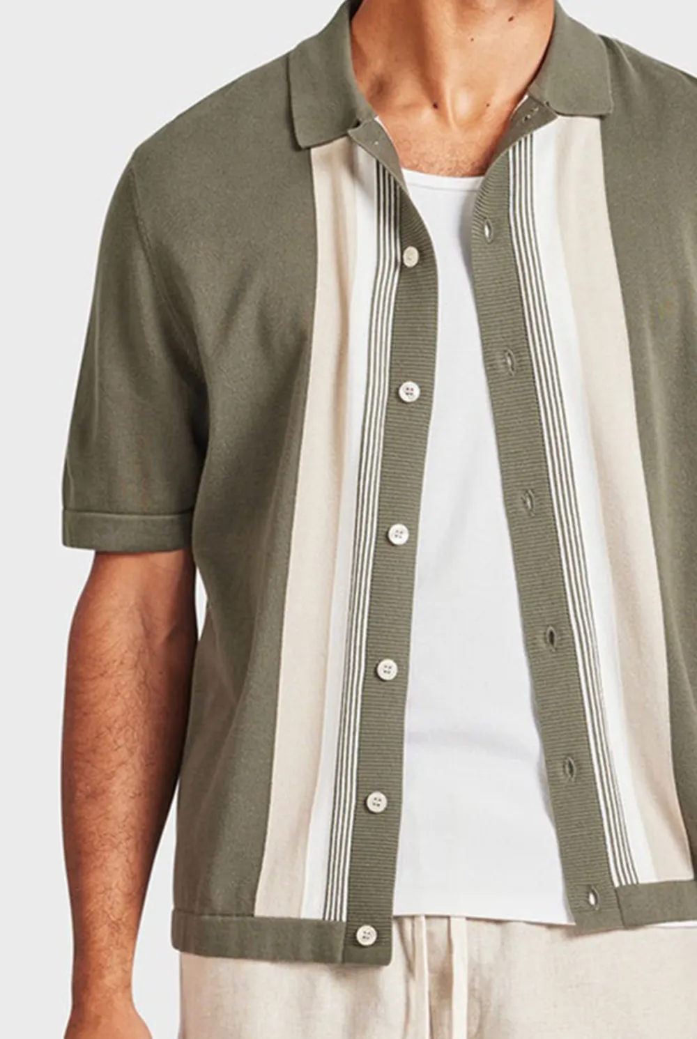 Smoke Pine Contrast Stripe Knit Shirt