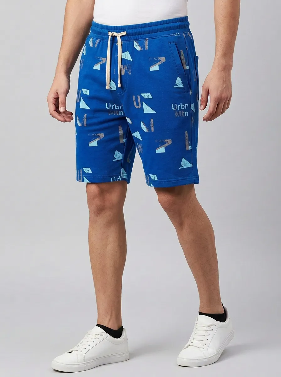 Men's Geometric Mountain Letter Graphic Running Printed Sweat Shorts