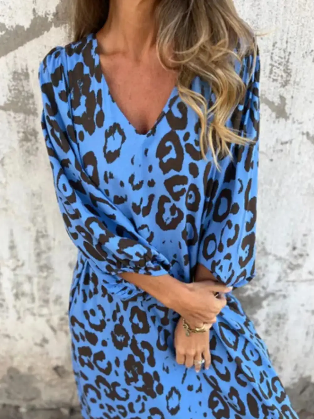V-Neck Printed Midi Dress