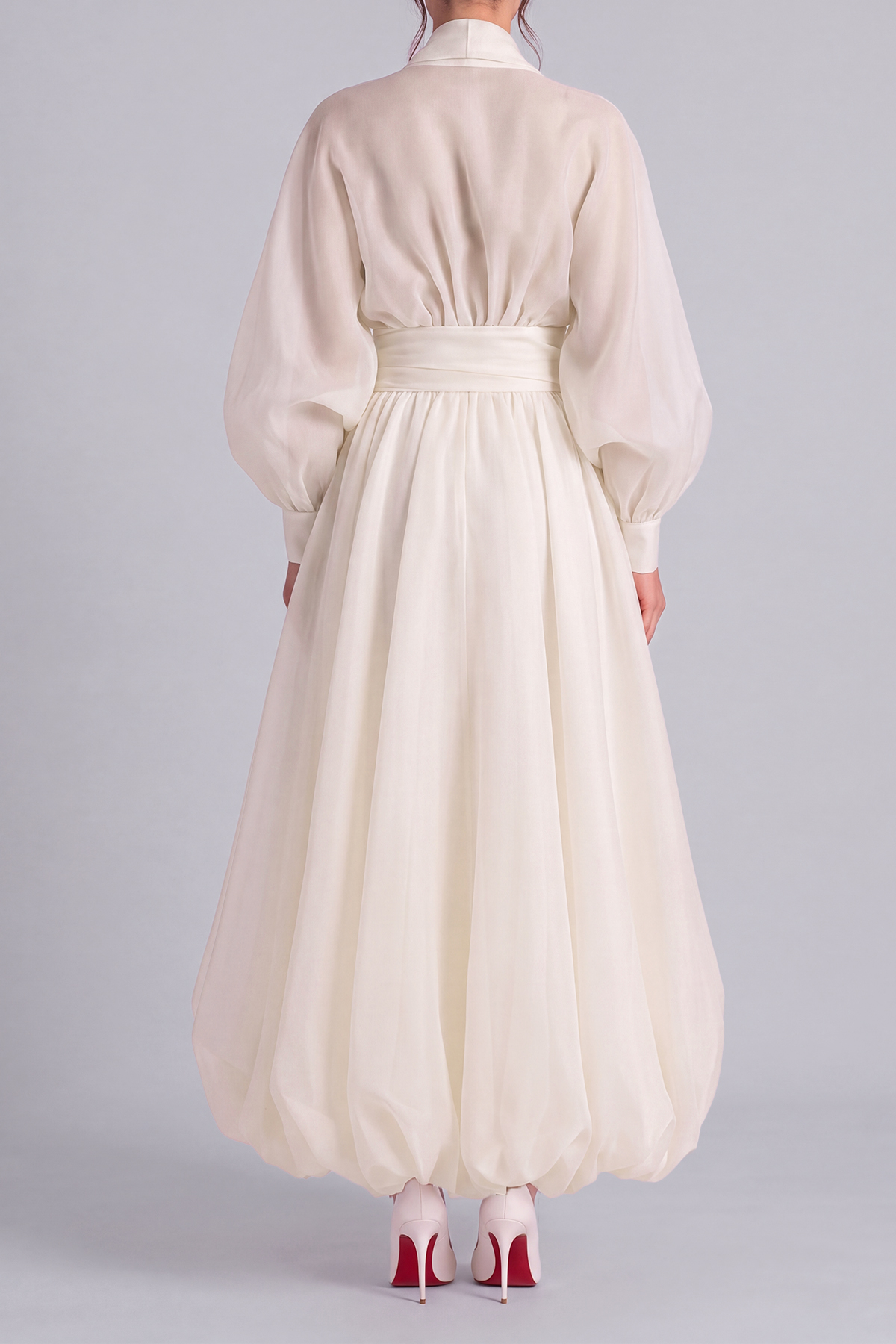 Balloon Sleeve Ruched Maxi Dress