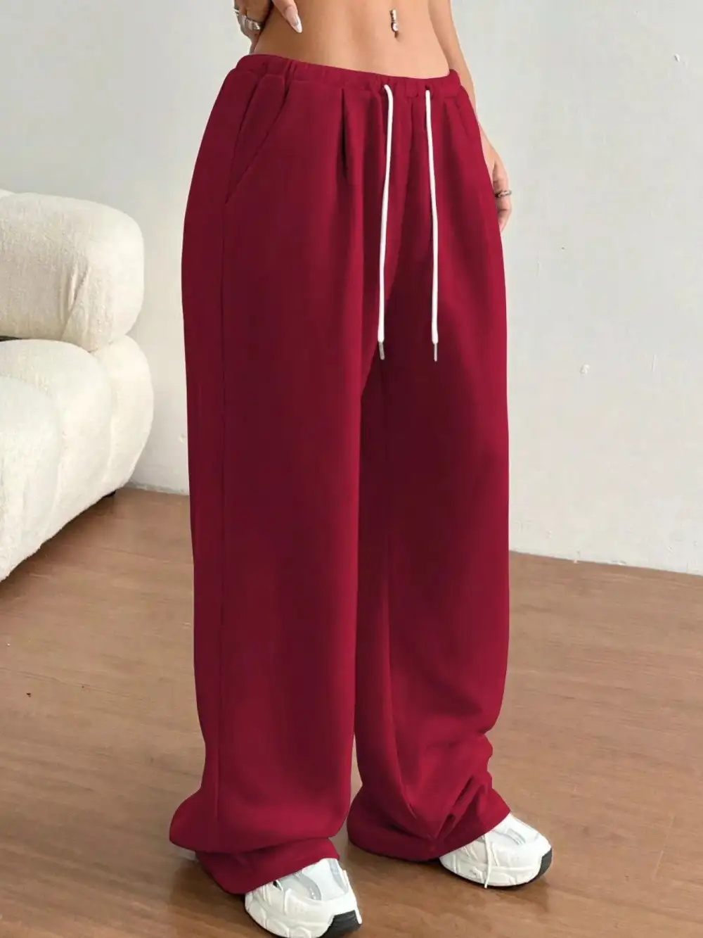 High-Waist Wide-Leg Drawstring Pocketed Sweatpants