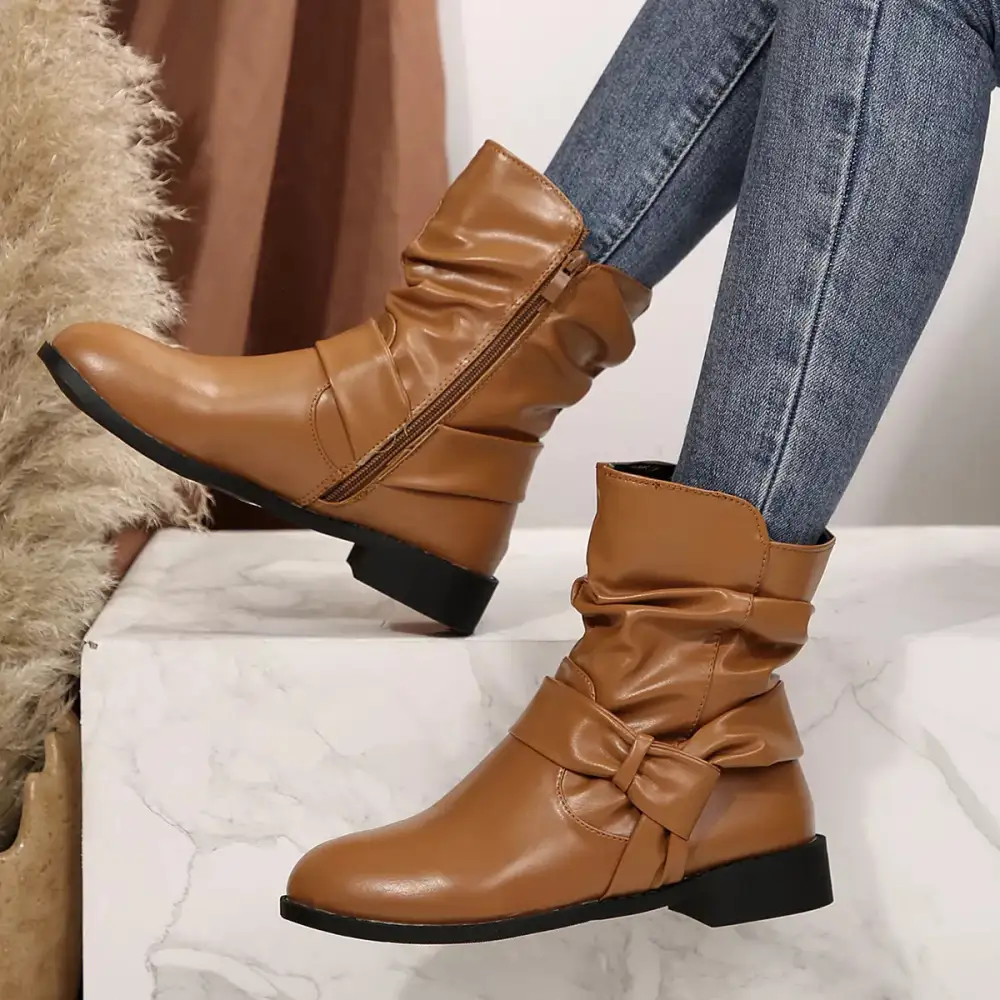 Round Toe Low Heel Boots