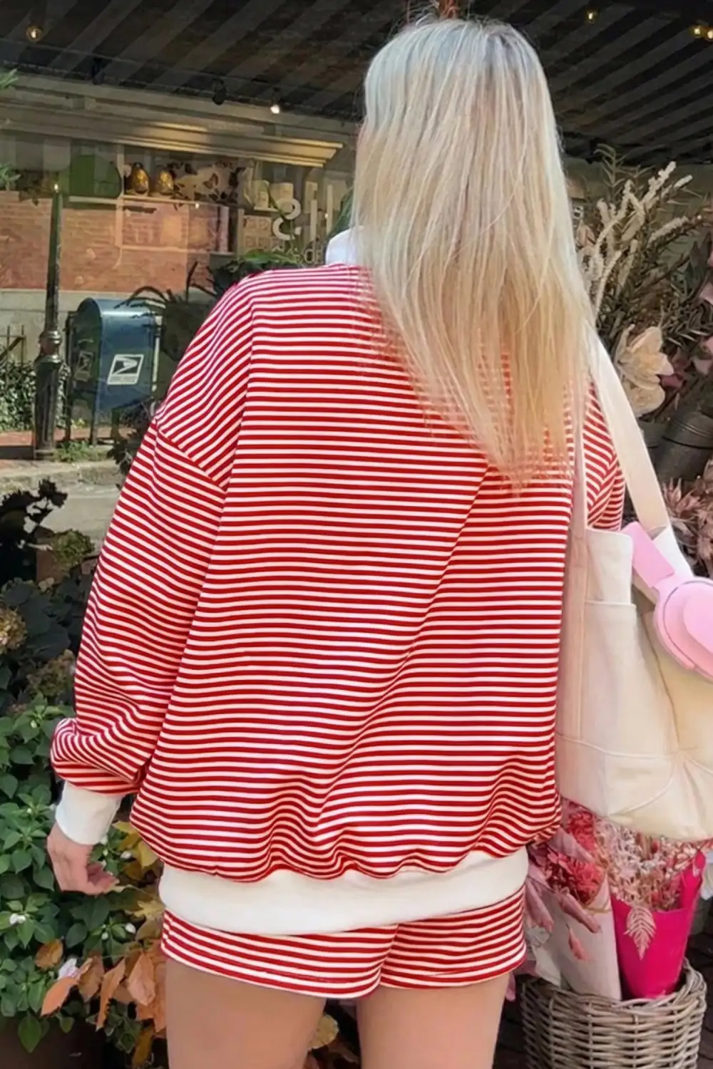 Striped Mock-Neck Two-Piece Sweatshirt and Shorts Set
