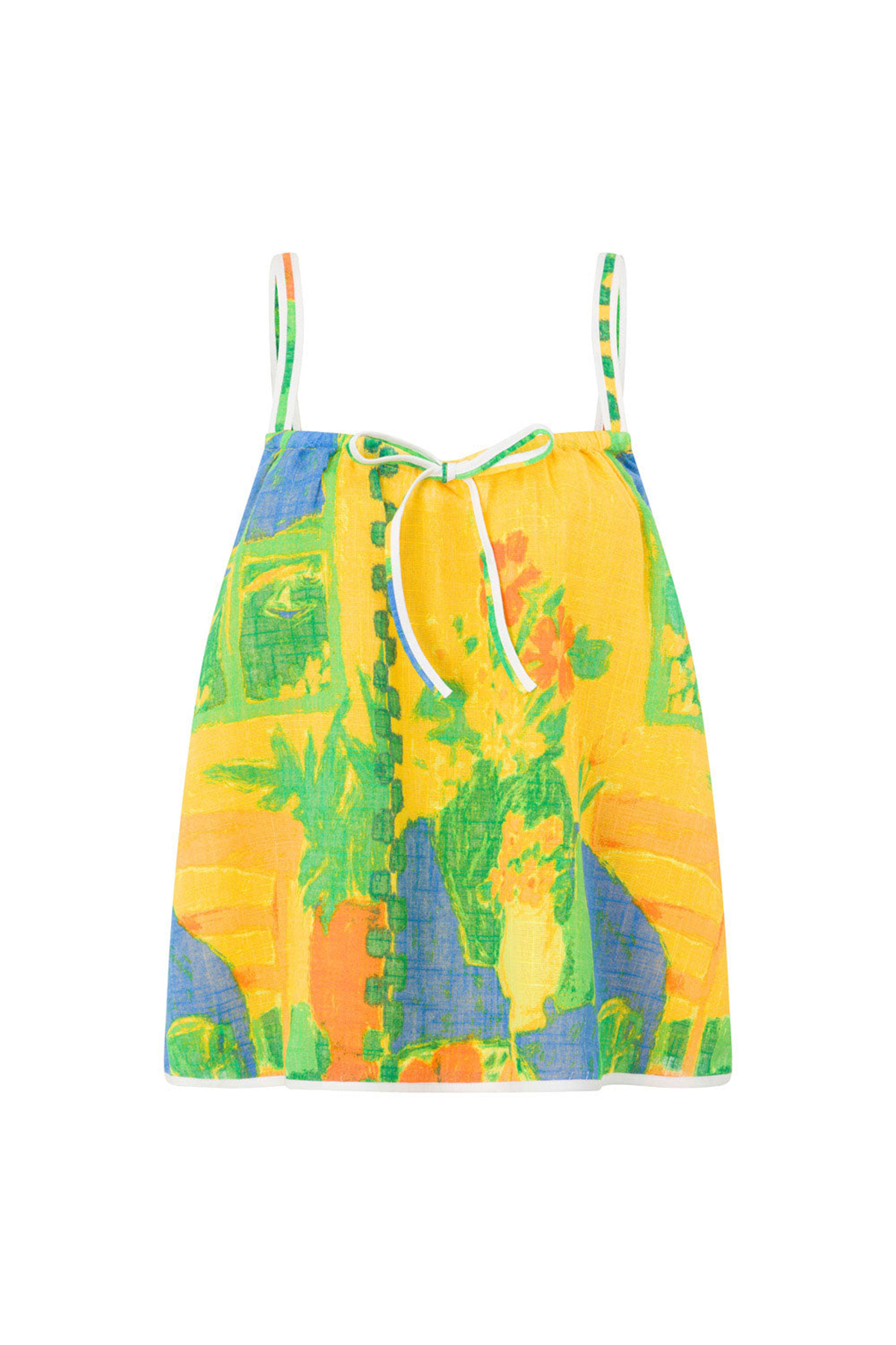 Colorful Print Spaghetti Strap Tie Front Top