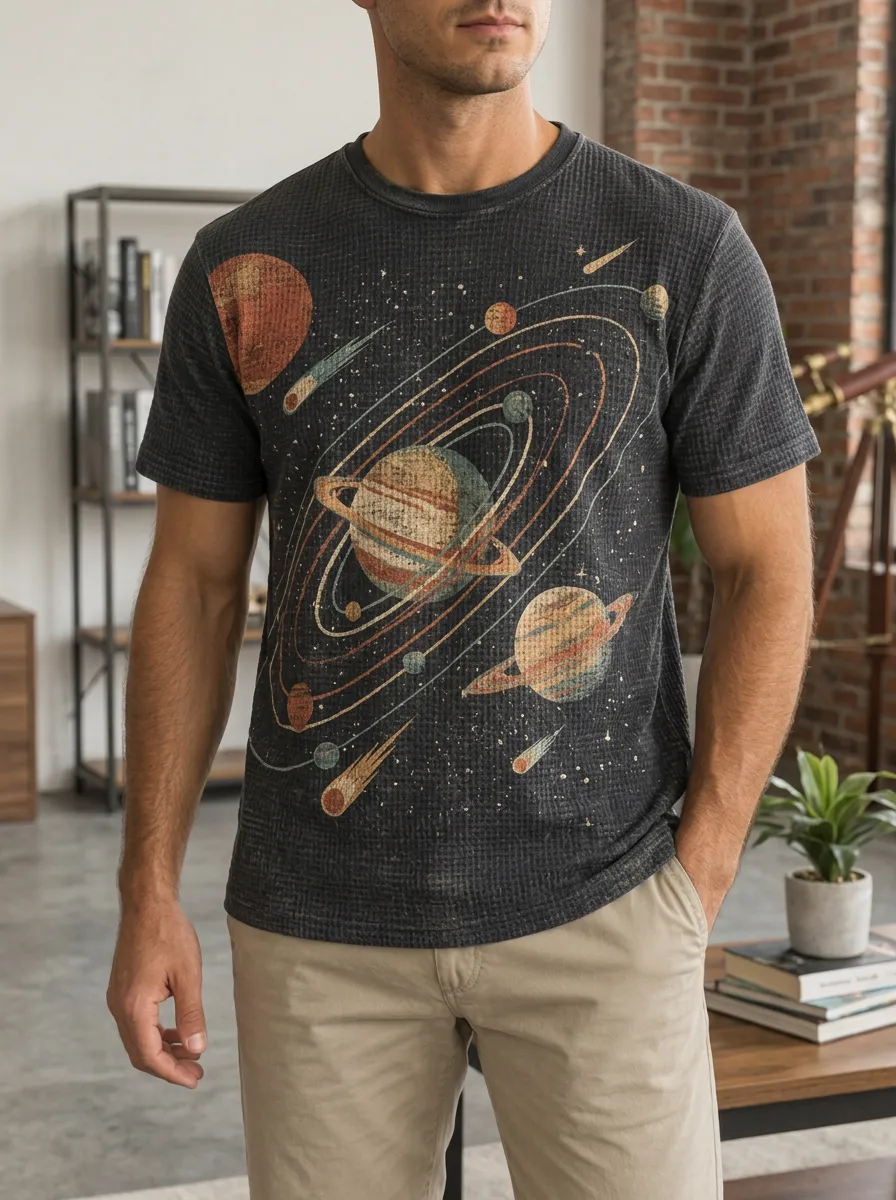 Men's Space Astronomy Lover Solar System Everyday Crew Neck T-Shirt