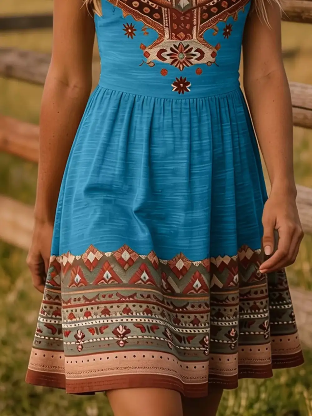 Tribal Print Sleeveless A-Line Dress