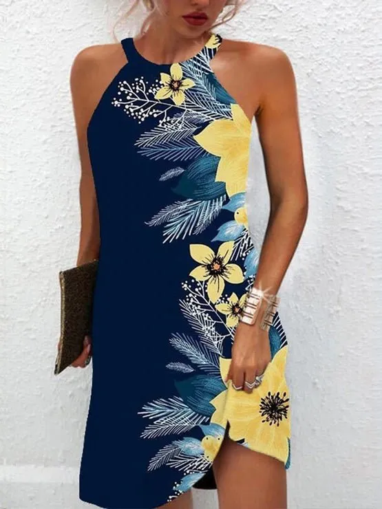 Women's Dresses Printed Halter Off-Shoulder Sleeveless Dress