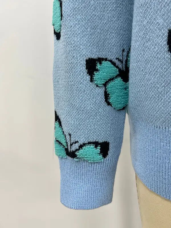 Butterfly Detail Round Neck Long Sleeve Relaxed Fit Sweater
