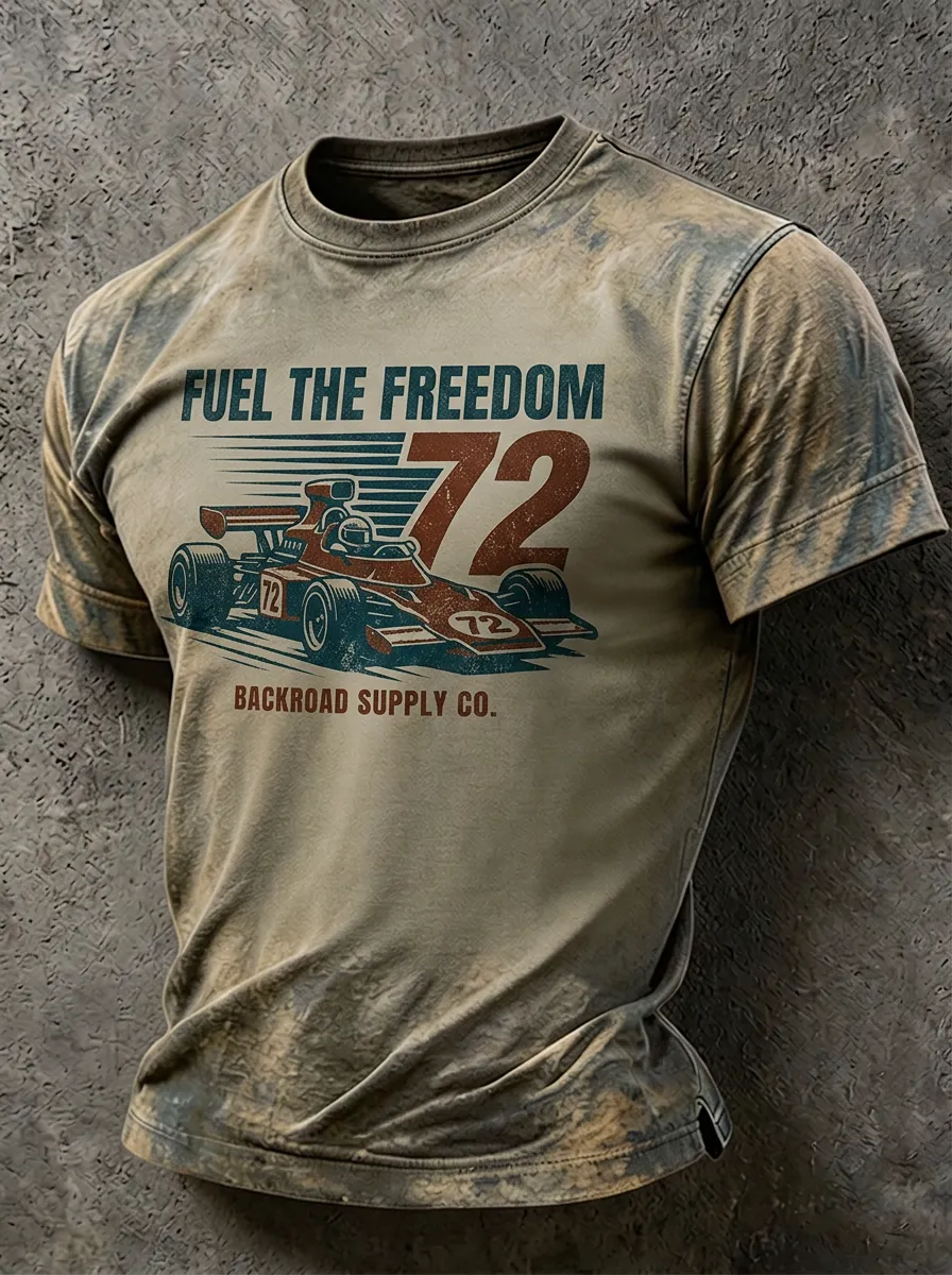 Men's Racing Car 72 Fuel The Freedom Printed T-shirt