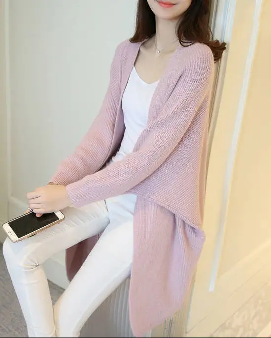 Polyester-Blend V-Neck Longline Relaxed-Fit Cardigan