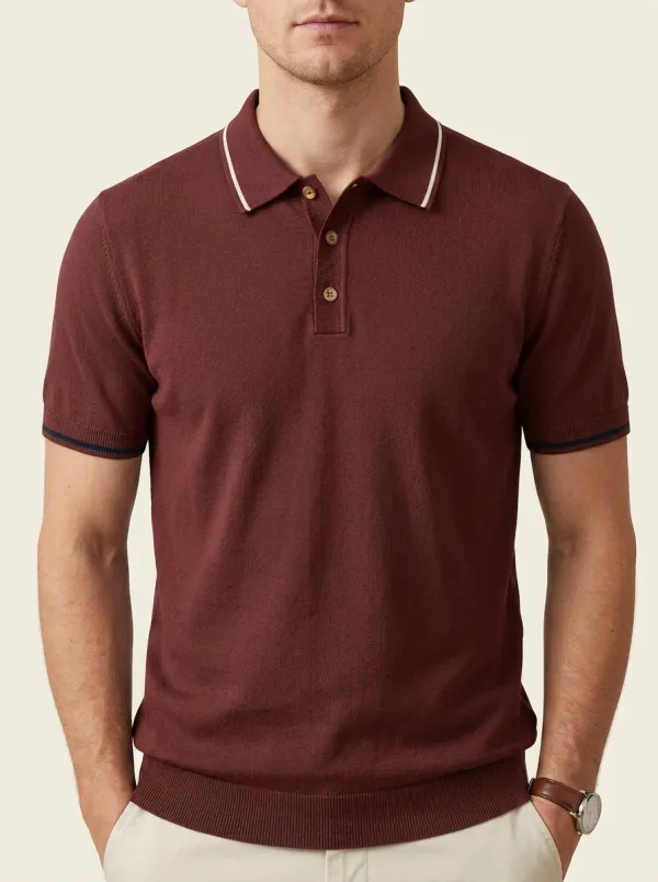 Men's Olive Green Contrast Trim Knitted Polo Shirt