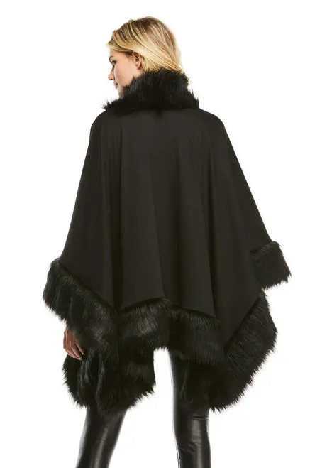 Black Fox Faux Fur-Trimmed Shawl