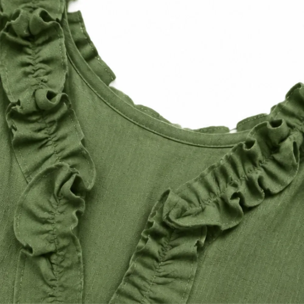 Ruffle Pocket V Midi Dress