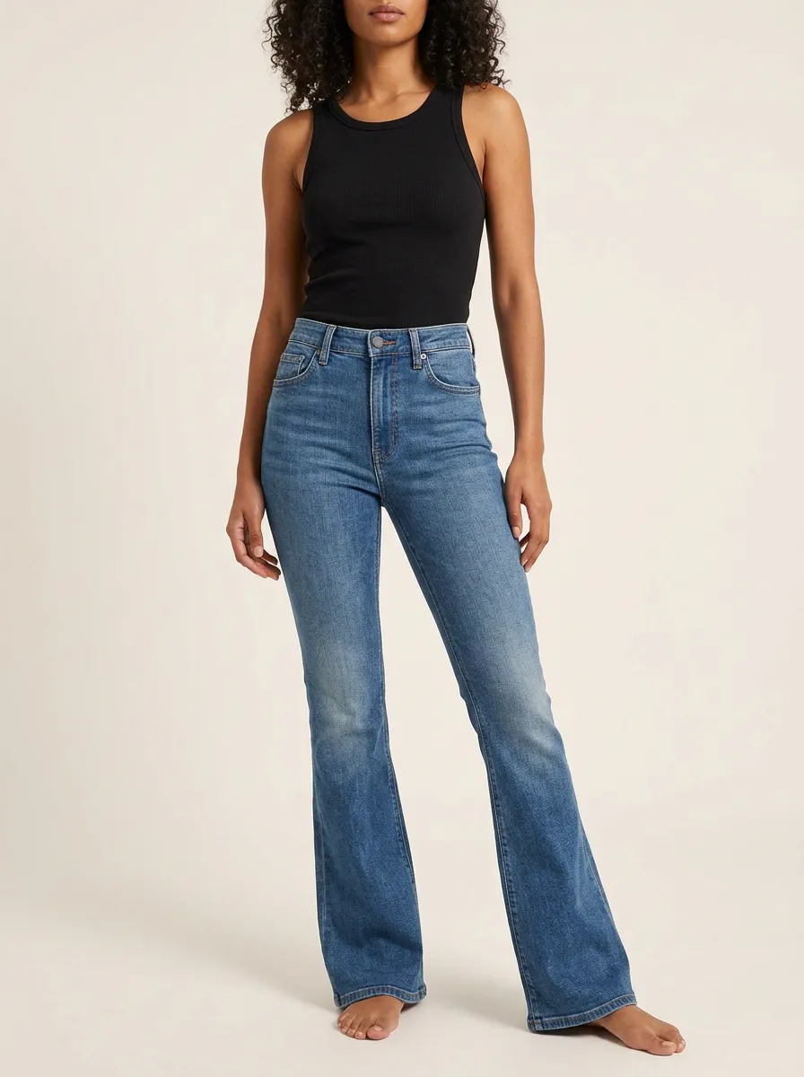 Women's High-Waisted Denim Flare Classic Five-Pocket Styling Including Coin Jeans