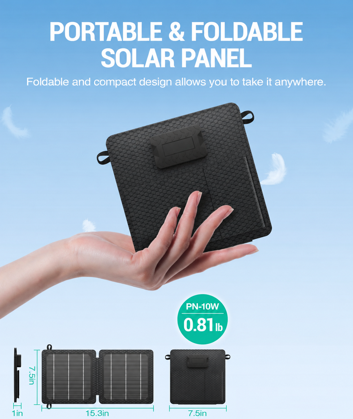 Folded and unfolded solar panel dimensions with 0.81lb weight