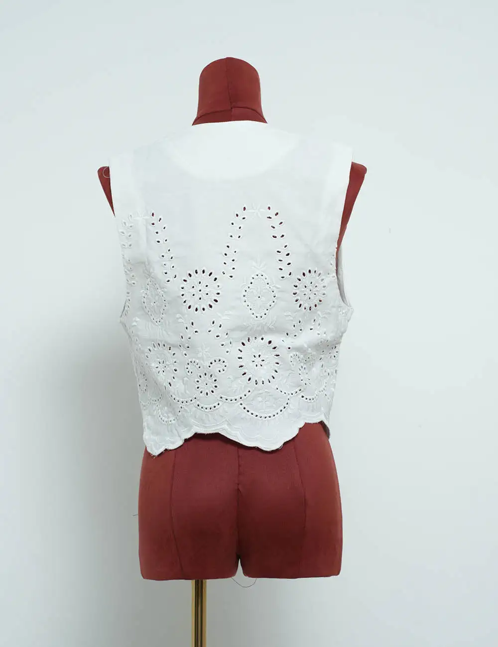 Chic Eyelet Sleeveless Button Closure Vest