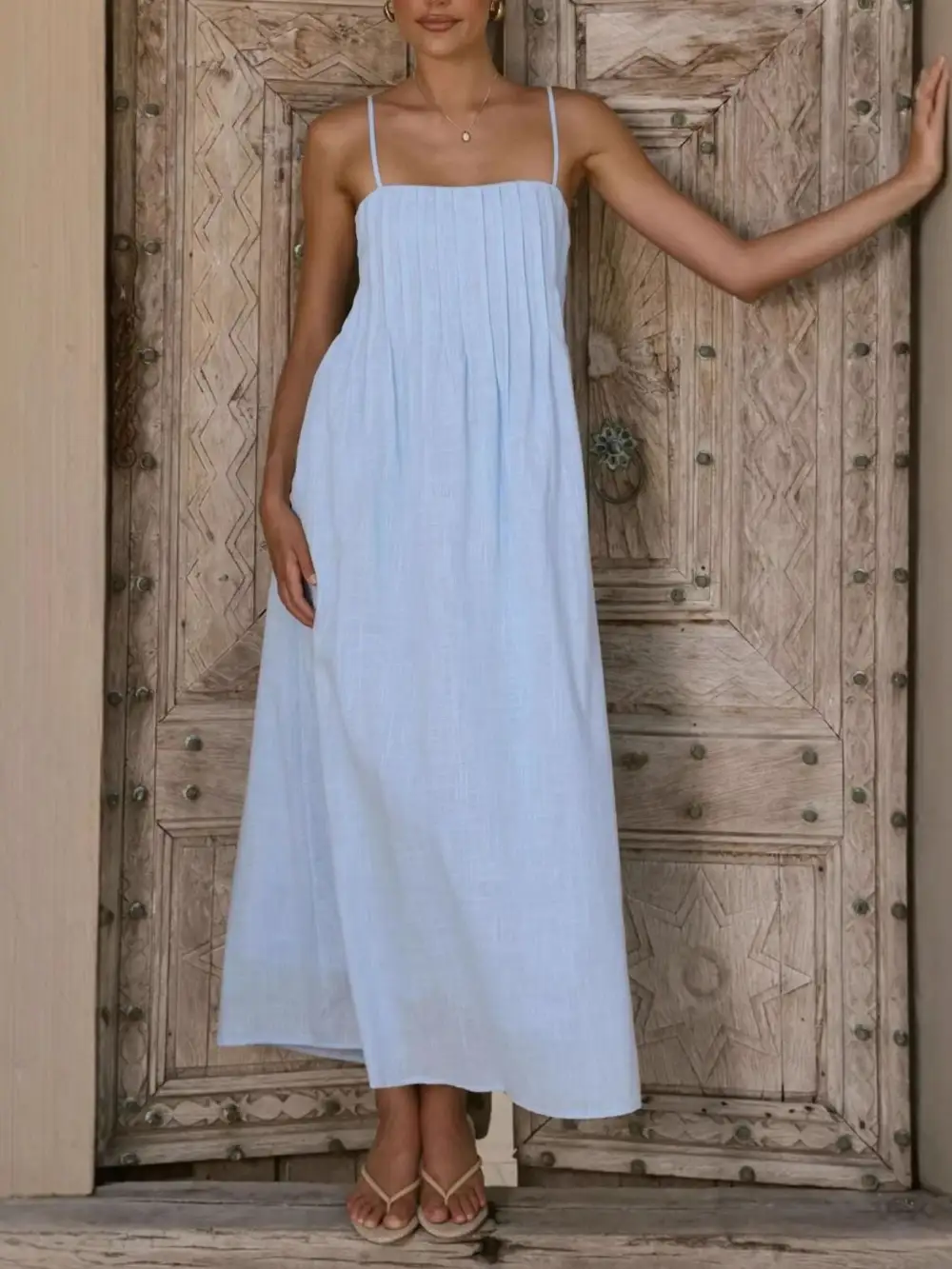 Polished Detail Pleated Midi Dress