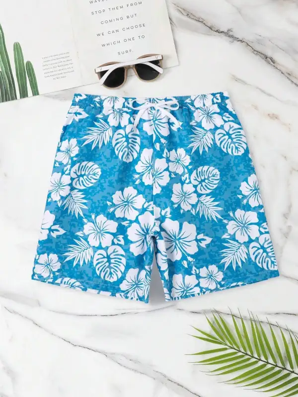 Men's Floral Tropical Print Swim Trunks
