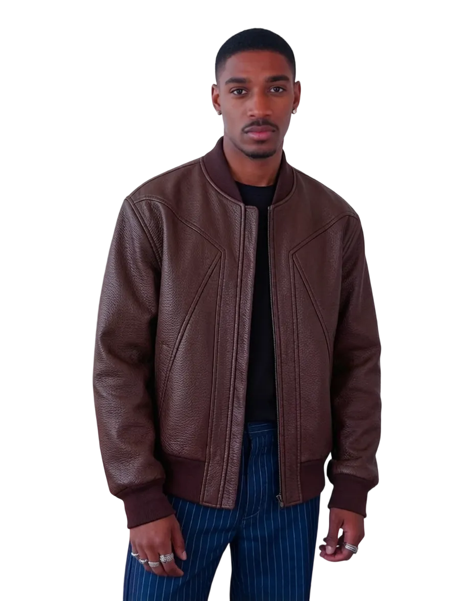 Men's solid color sporty windproof leather jacket