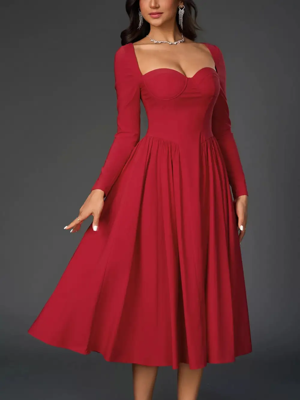 Long Sleeve Maxi Tie Detail Dress