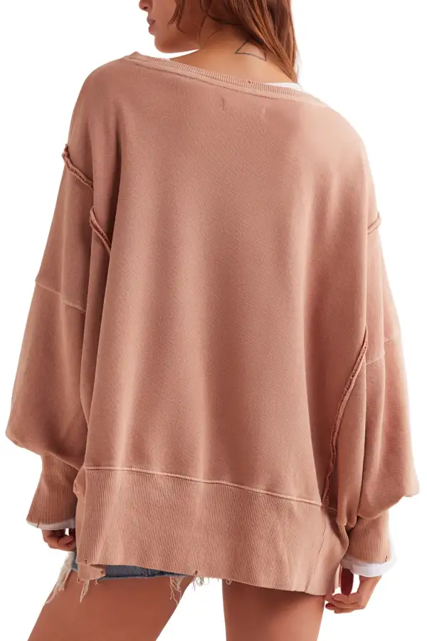 Graphic Ribbed Oversized Relaxed Pullover