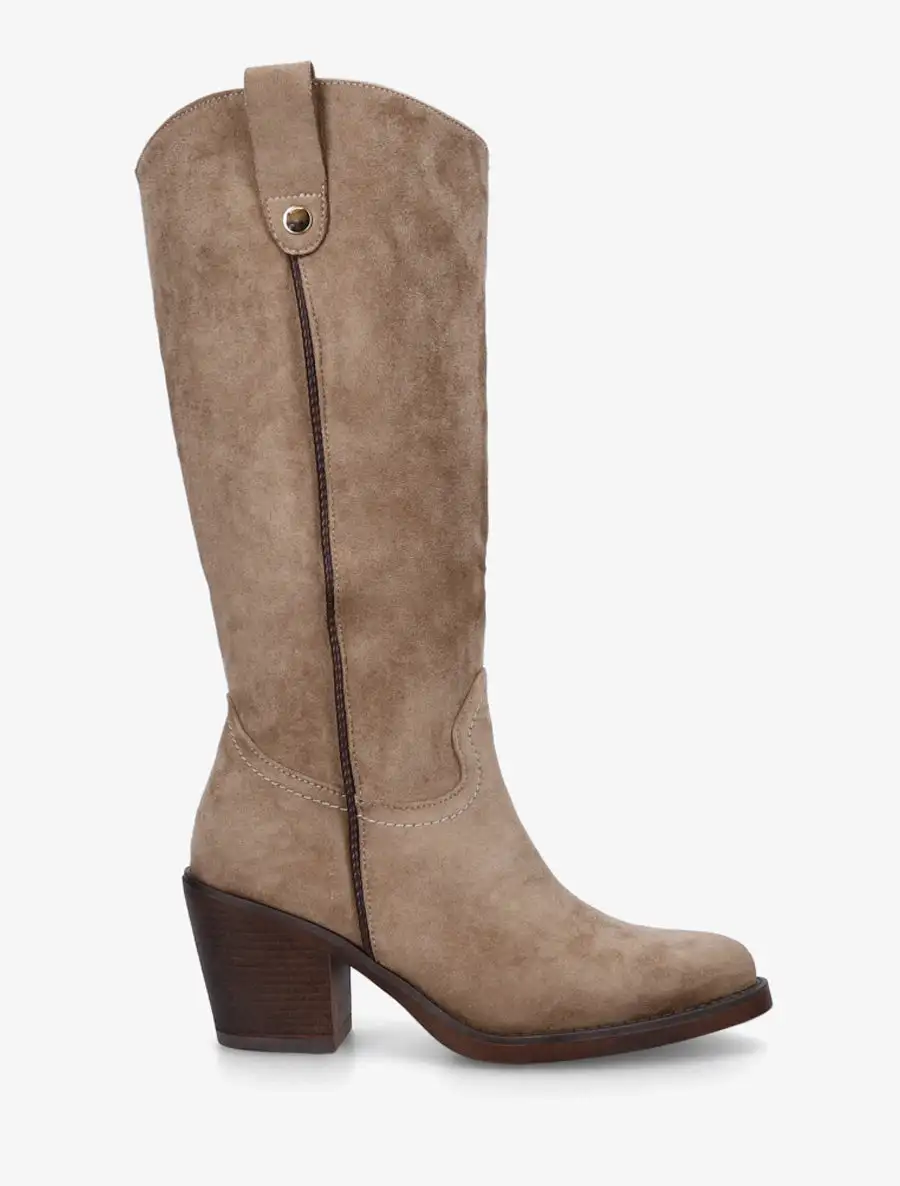 Tailored Block Heel Faux Suede Knee High Boots