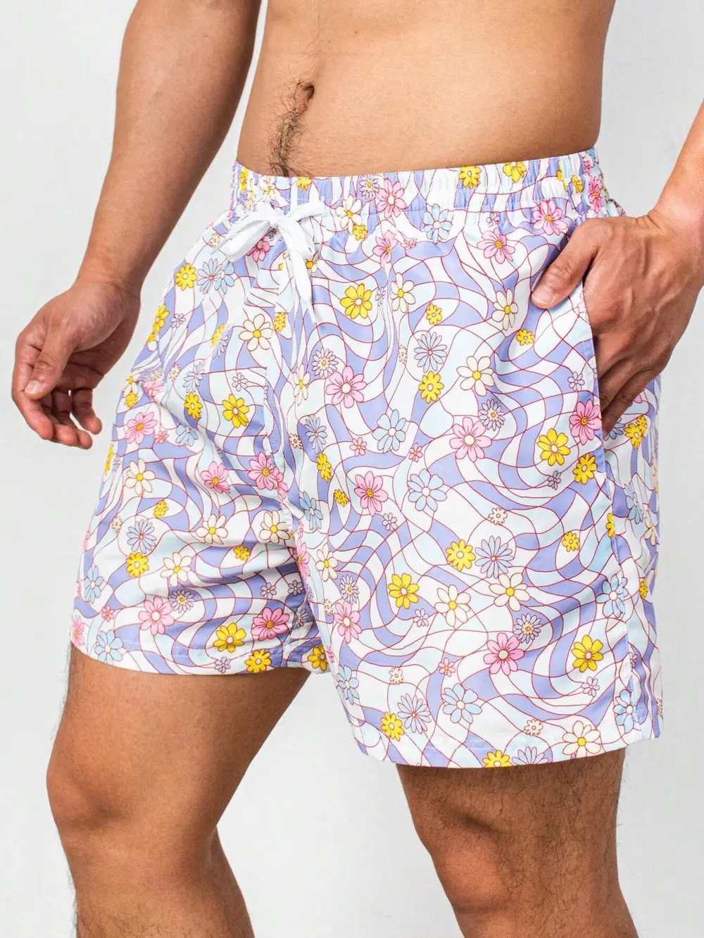 Men's Drawstring Floral Print Swim Trunks