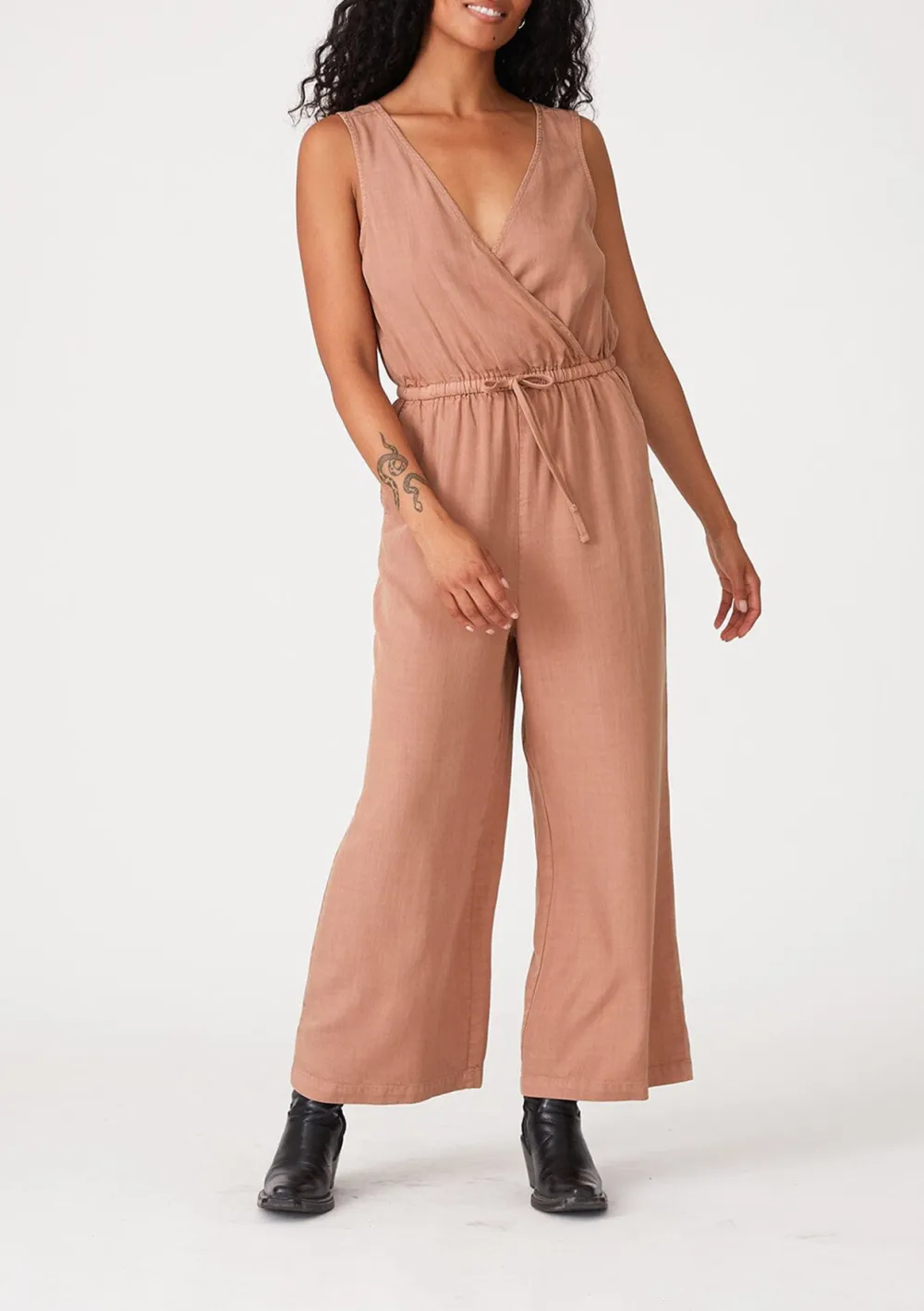 Surplice Wide Leg Sleeveless Jumpsuit