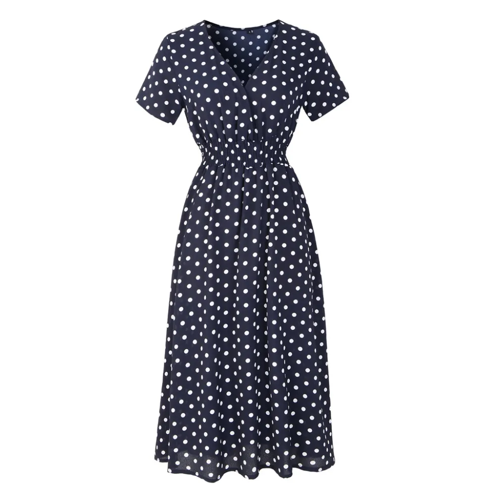 Chiffon Beach Dress Printed V-neck Short Sleeve Bohemian