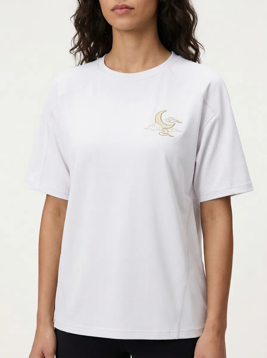 Women's Moon Cloud Embroidered Paneled T-Shirt