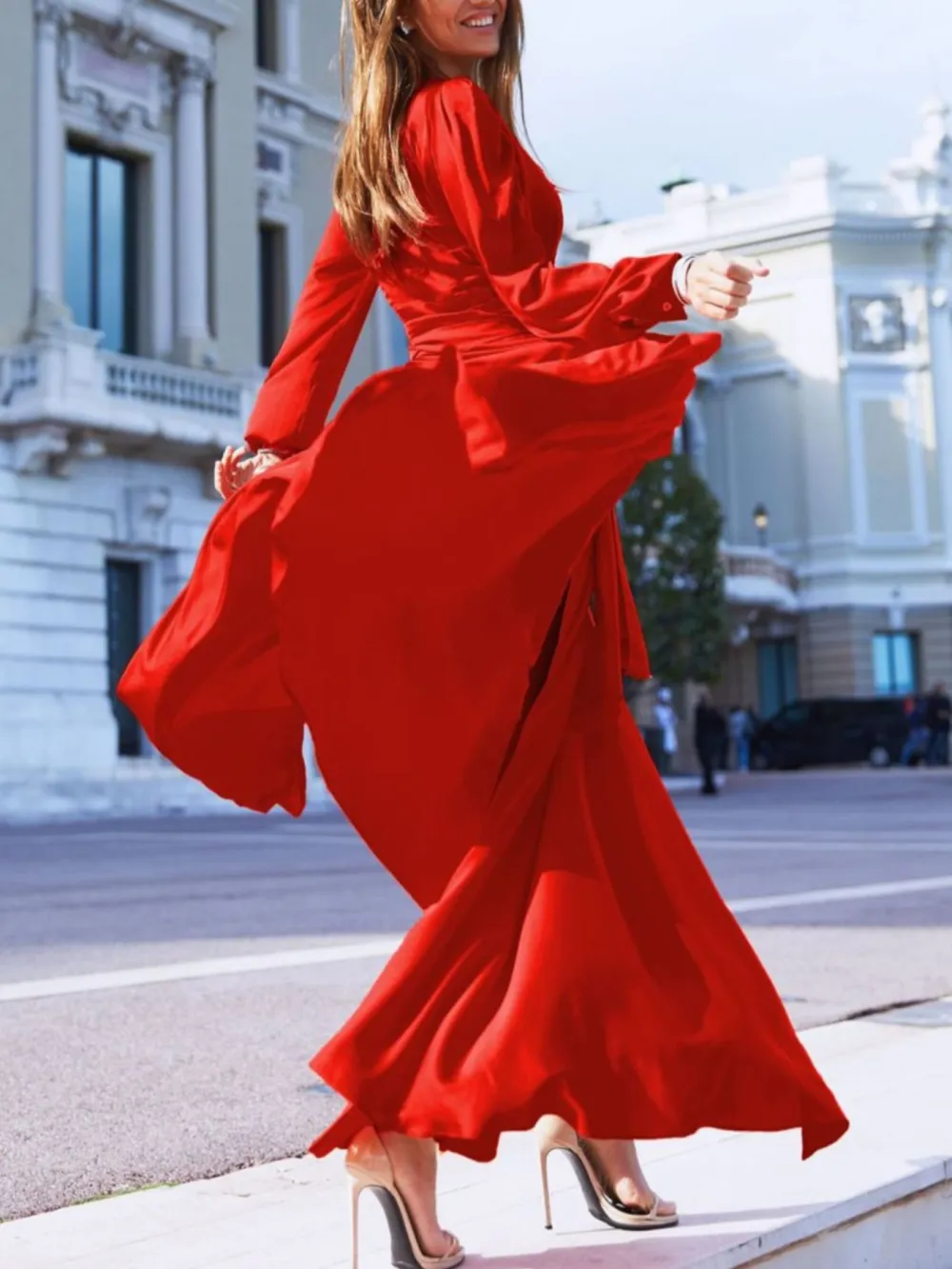 Slit Long Sleeve Maxi Dress
