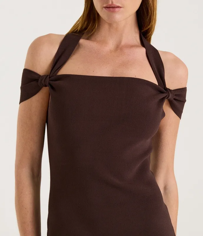 Chocolate Halter Knot Mini Dress