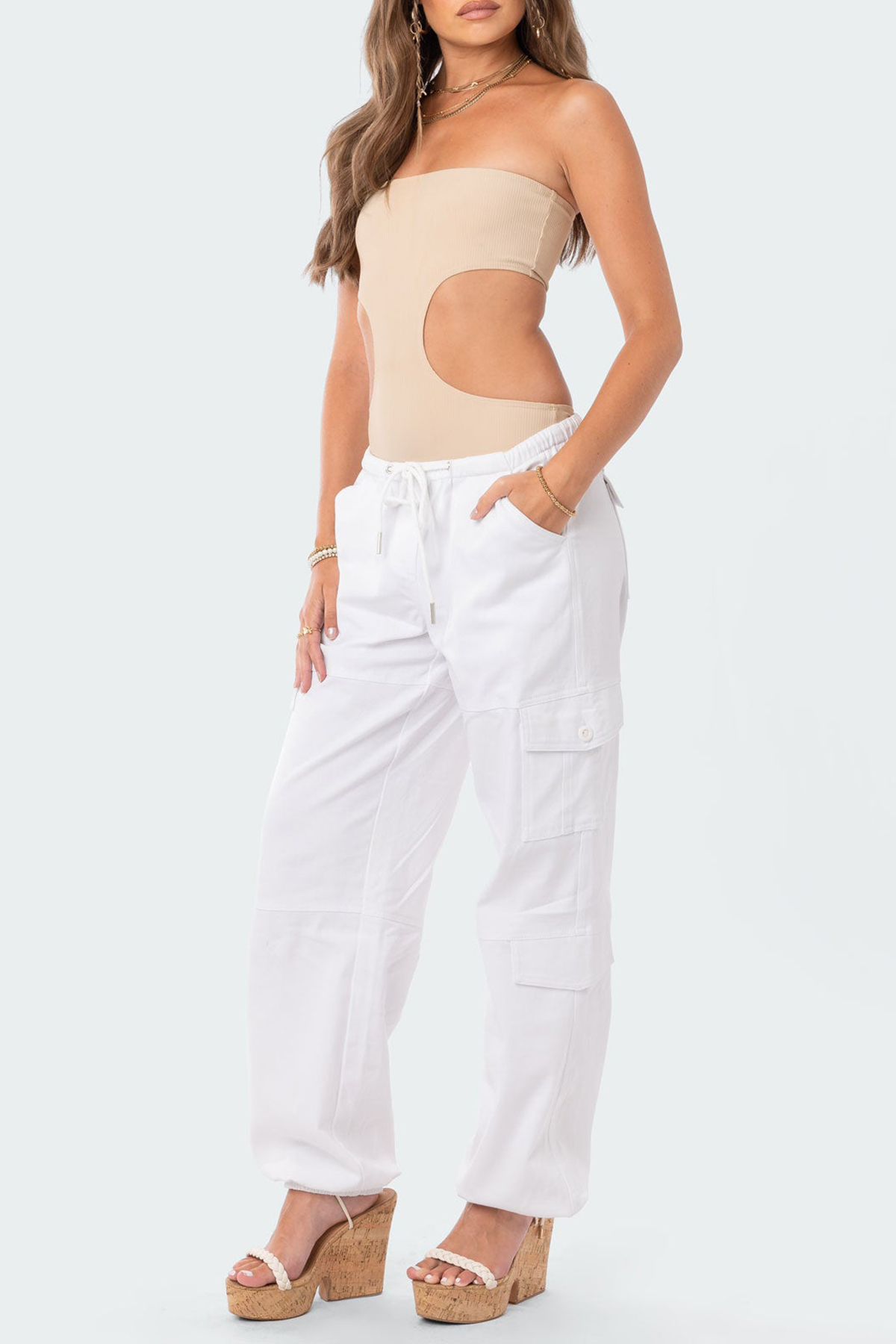 Ribbed Cut Out Bodysuit White