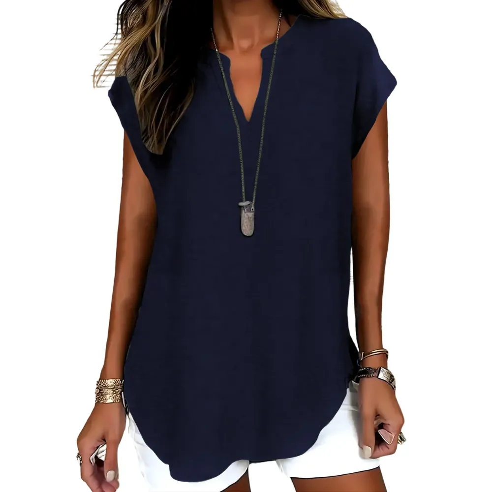 Women's Plain Notched Neck Fitted Blouse Shirts, Casual Classy Elegant Minimalist Basic Top