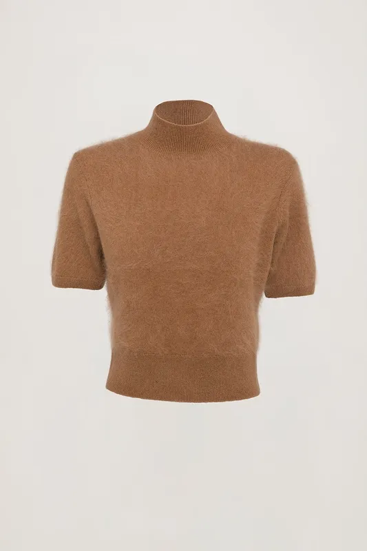 Cognac Cropped Turtleneck Tee