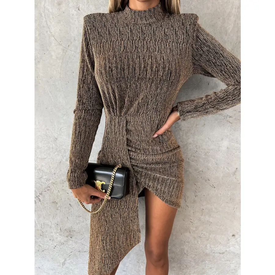 Heathered Mock Neck Long Sleeve Mini Dress