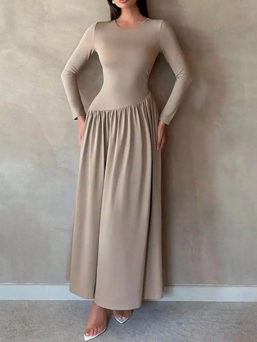 Soft Touch Ruched Long Sleeve Maxi Dress