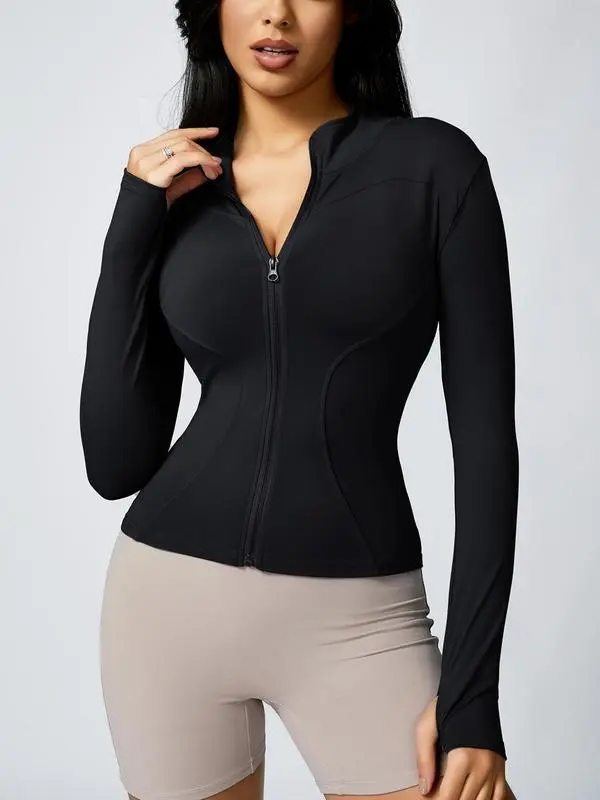 Women’s Zip Up Sports Jacket – Tight Long Sleeve Sports Top for Spring Indoor & Outdoor Workouts