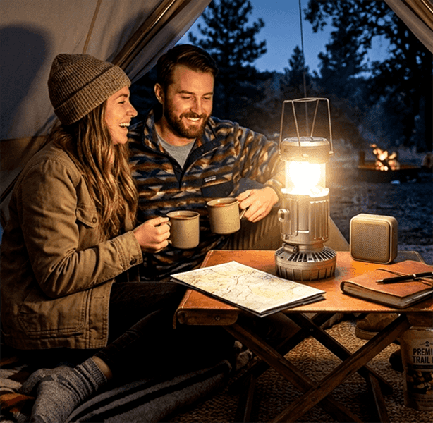 5-in-1 Solar Fan Lantern in an outdoor setting